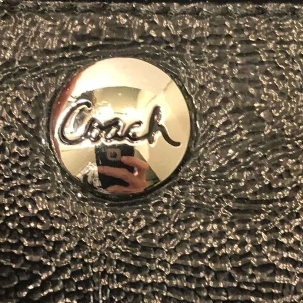 Coach black patent leather wristlet mini bag